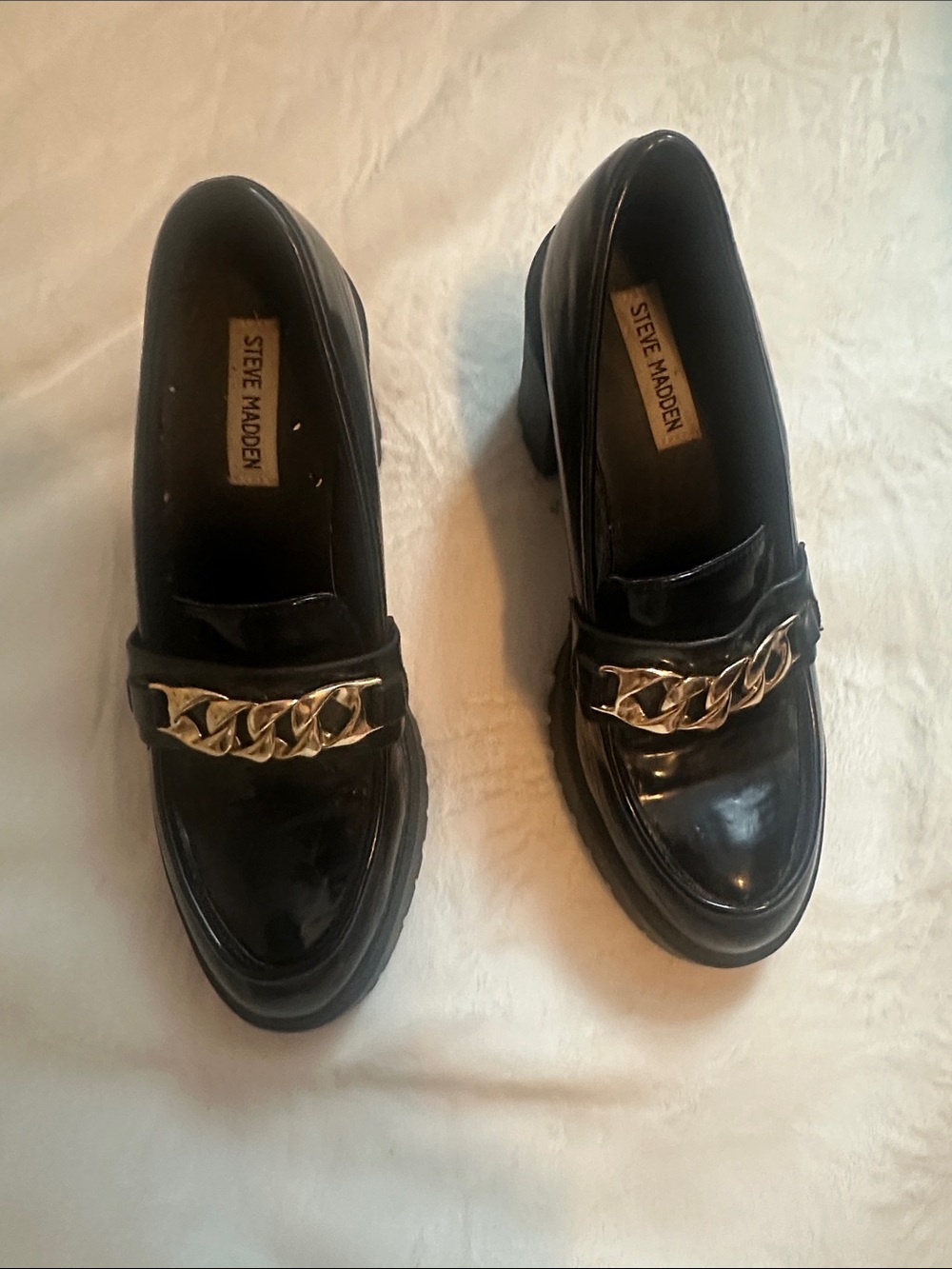 Steve Madden Black Patent Chain 4 inc heel loafer for Women